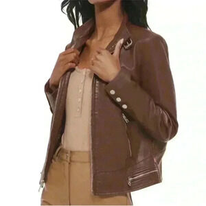 Levi's Faux-Leather Latch Collar Moto Racer Jacket in Chocolate Brown-Large NWT